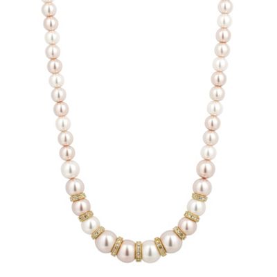 Graduated triple tone pearl and crystal gold disc necklace